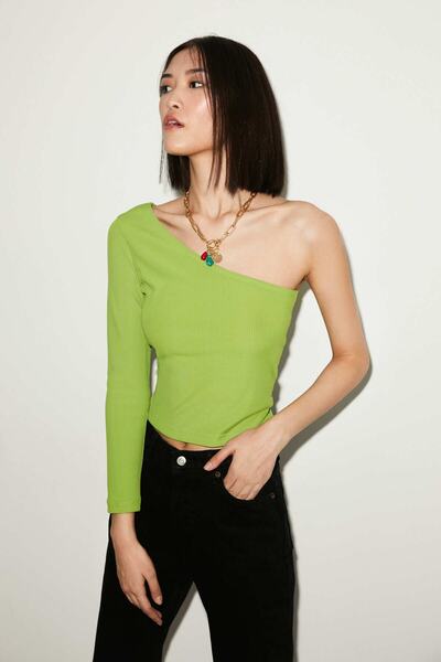 GRIMELANGE Bloom Asymmetrical Slim Fit Πράσινη Μπλούζα