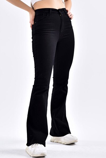 Livik Blugi evazați cu talie foarte înaltă de damă Selana Black Lycra