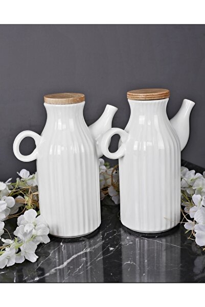 Pembelia Life 2 Adet Beyaz Porselen 1000 Ml Çizgili Yağlık&sirkelik Set
