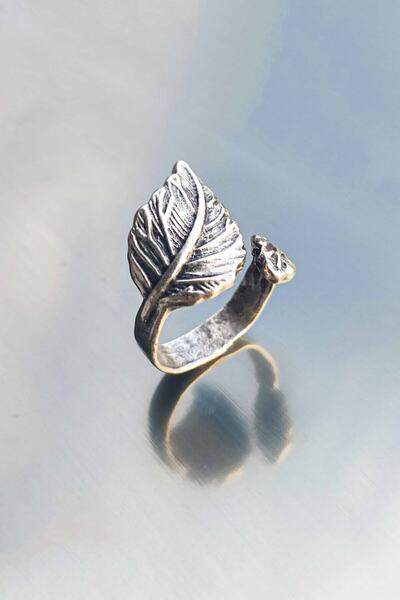 TREND COLLECTİON Damarlı Yaprak Model Ayarlanabilir Gümüş Kaplama Yüzük