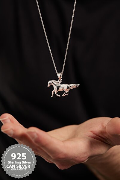 CAN SİLVER 925 Ayar Koşan At Figürlü Özel Tasarım Gümüş Erkek Kolye