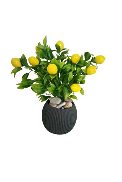 YEŞİLADA Saksılı Yapay Limon Çiçeği 30 Cm Boy Limon Ağacı Antasit Gri Saksıda