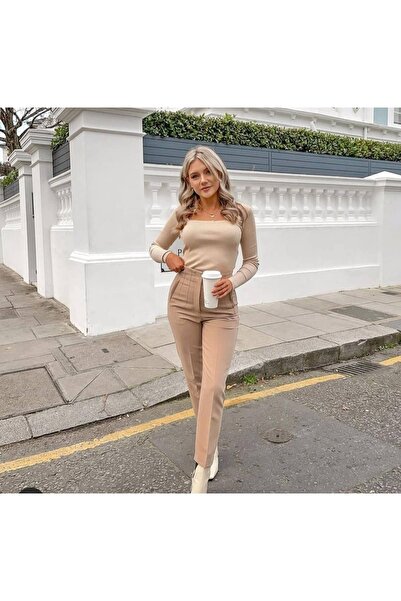 ZY BUTİK بنطلون جزري من قماش المنك الخفيف عالي الخصر