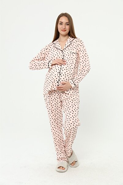 Nehir tekstil Σετ πιτζάμες εγκυμοσύνης με χτενισμένα βαμβακερά κουμπιά μπροστά