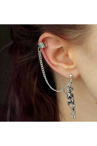 Köstebek Gothic Punk Chained Skeleton Wrap Cartilage Earrings