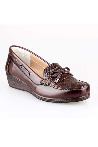 EDİK Shoes for Daily and Mother Genuine Leather Lining Heel Cushioned System Brown