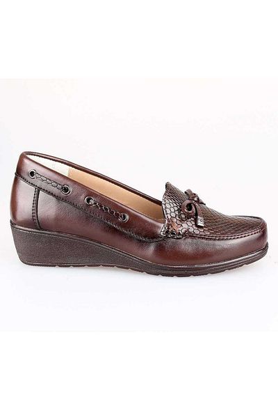 EDİK Shoes for Daily and Mother Genuine Leather Lining Heel Cushioned System Brown