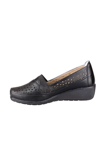 EDİK Shoes for Daily and Mother Genuine Leather Lining Heel Cushioned System Black