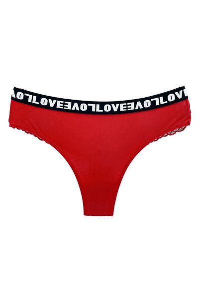 HNX Red Love Rubber Cotton Lace Back Thong Women's Panties