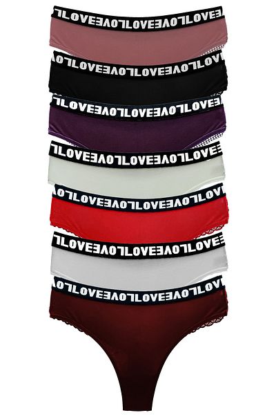 HNX Pachet de 7 chiloți de damă din bumbac elastic Love cu dantelă la spate