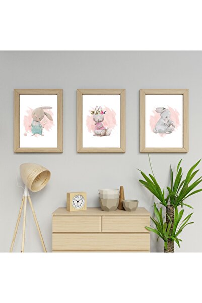 BİANNE ATÖLYESİ 3'lü Tavşan Ailesi Bebek Ve Çocuk Odası Pano Seti