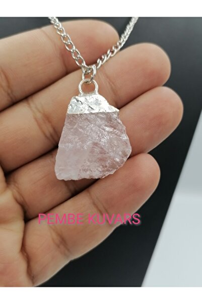 Pembe Kuars Doğal Taş Kolye