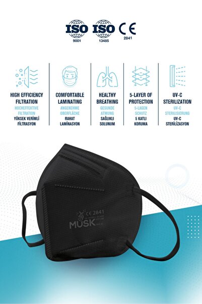 Musk FFP3 Maske N99 Siyah Renk 10 Adet