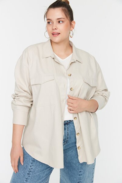 Trendyol Curve Plus Size Shirt - Beige - Relaxed