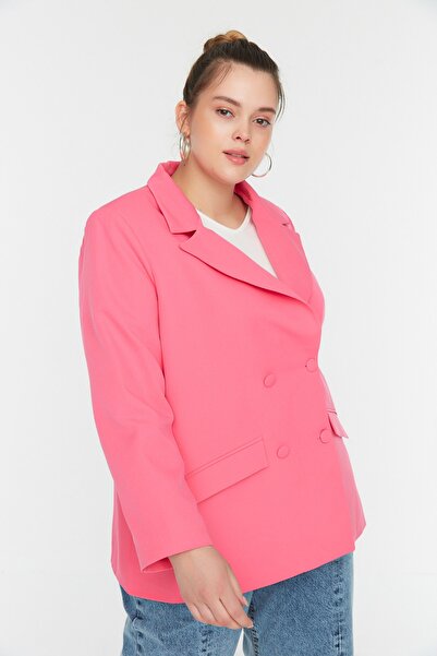 Trendyol Curve Ροζ υφαντό σακάκι με διπλό κλείσιμο TBBSS22CE0180