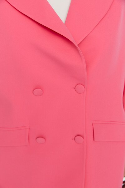 Trendyol Curve Ροζ υφαντό σακάκι με διπλό κλείσιμο TBBSS22CE0180