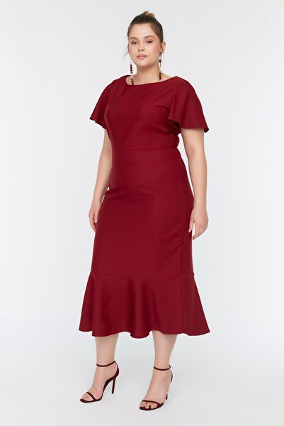 Trendyol Curve Μπορντό μανίκια υφασμένο φόρεμα TBBSS22EL1626