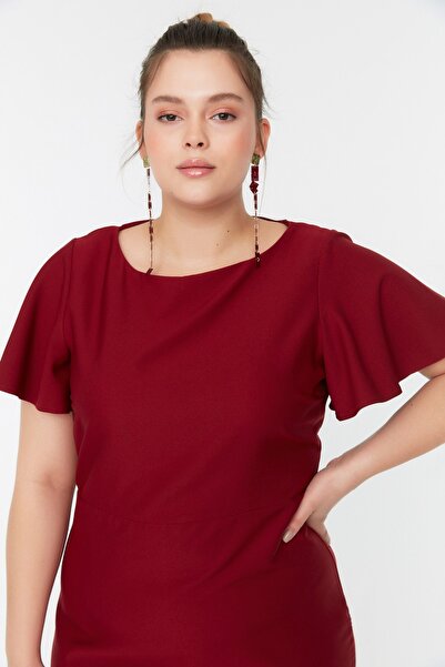 Trendyol Curve Μπορντό μανίκια υφασμένο φόρεμα TBBSS22EL1626