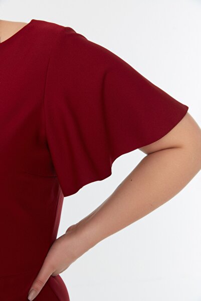 Trendyol Curve Μπορντό μανίκια υφασμένο φόρεμα TBBSS22EL1626