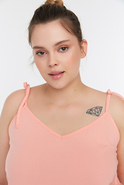 Trendyol Curve Lazacfodor részletes pántos kötött pizsama készlet