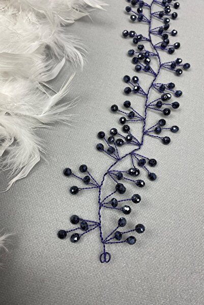 LÜX Tasarım Αξεσουάρ μαλλιών με χάντρες νυφικής κορώνας σε μπλε ναυτικό χρώμα...