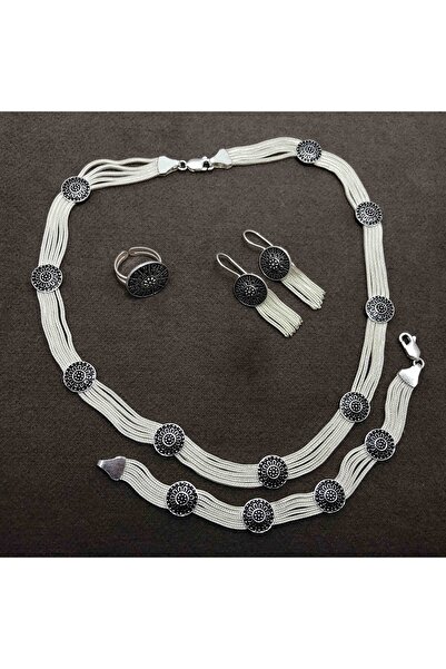 Midyat Nurtaş Gümüş Mardin Hasırı 925 Ayar Gümüş  Üçlü Set 201011437