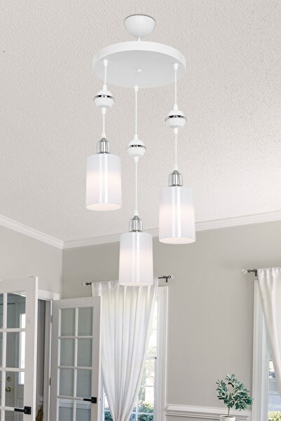 glorıa Axes Beyaz Küre Krom 3lü Avize Opal Camlı