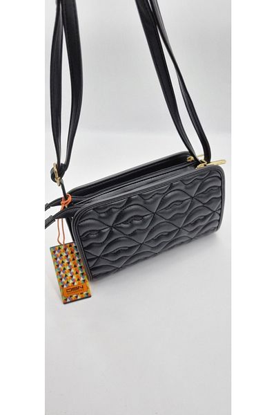 DSN Women's Black Cross Shoulder Bag with Three Pockets