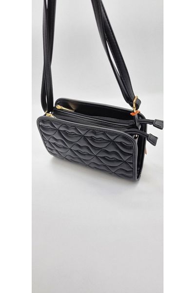 DSN Women's Black Cross Shoulder Bag with Three Pockets