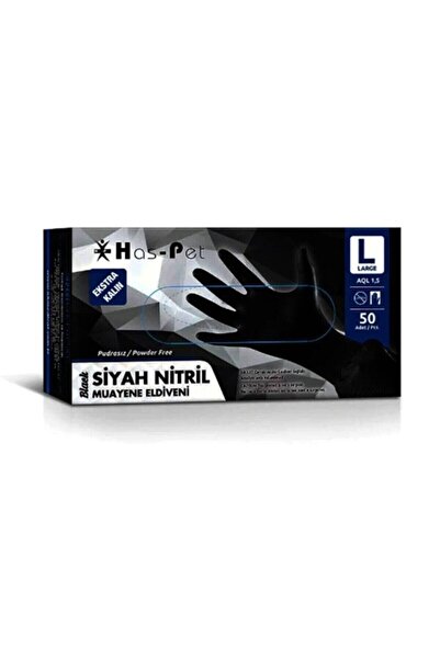Has-Pet Ekstra Kalın Siyah Nitril Pudrasız Muayene Eldiveni Large - 20 X 50'li