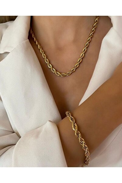 PASTELAKSESUAR Steel Twisted Necklace Bracelet Set