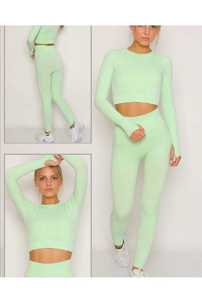 MAGZA Green High Waist Seamless Sports Leggings - Set with Crop