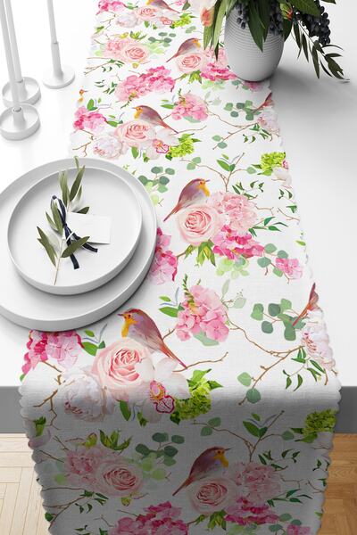 Nish & Royal Digital Printed Runner with Colorful Bird Motif