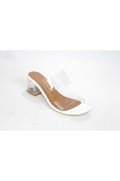 FELES Summer Women's Black and White Transparent Heeled Banded 5 Cm Slippers