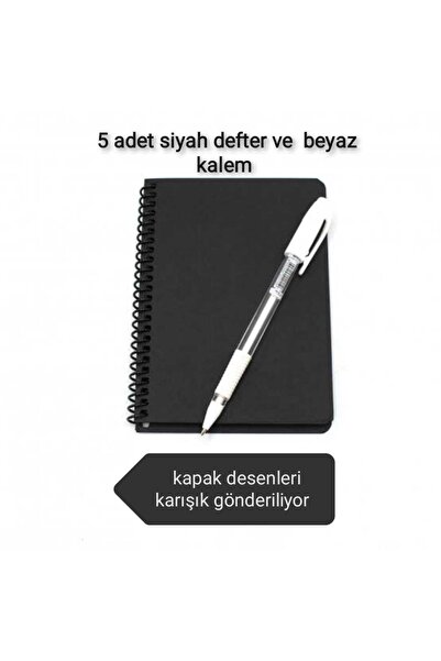 MEKAFİX 5'li Siyah Defter Ve 5 Adet Beyaz Kalem