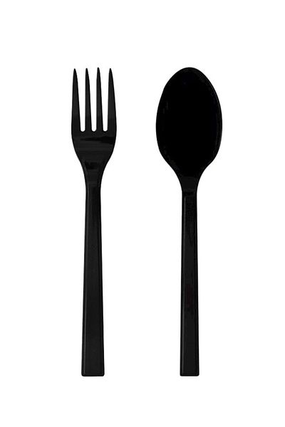 Armax Black Luxury Plastic Fork and Spoon Set, 200 Pieces