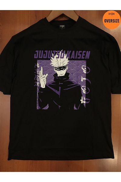 Orijin Tekstil Jujutsu Kaisen Printed Anime Oversize Black Tshirt