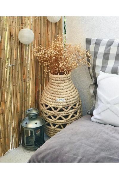 Savana El Yapımı Sanatları مزهرية دائرية من الخوص - تصميم كبير محبوك مفتوح