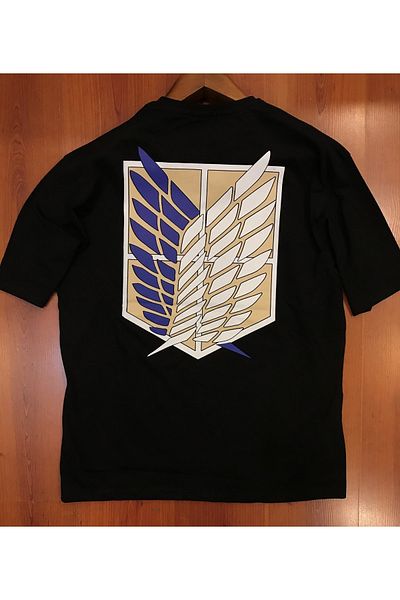 Orijin Tekstil Attack On Titan Wings Of Freedom Μπροστινό πίσω εμπριμέ μαύρο μπλουζάκι