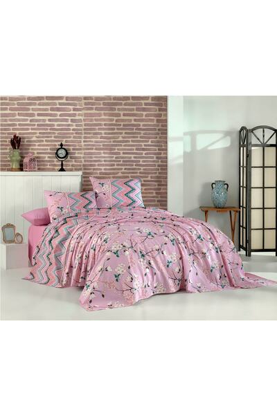 Evlen Home Collection Double Sheet Set 100% Cotton Patterned Logan Dark Powder