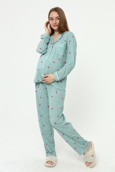 Nehir tekstil Front Buttoned Plus Size Combed Cotton Maternity Pajama Set
