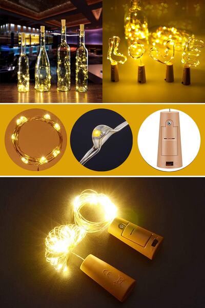 NONYA Mantar Tıpalı Peri Led 2metre Sarı Gün Işığı Piller Tüm Şişelere Uygun