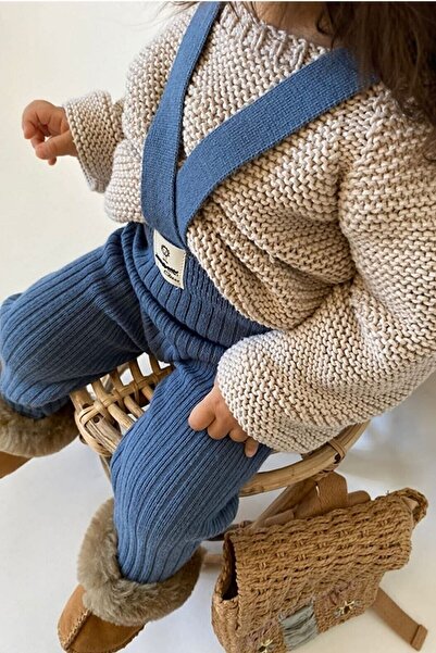 Askılı Triko Bebek Taytı - Indigo