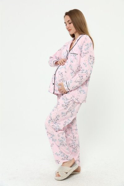 Nehir tekstil Önden Düğmeli Büyük Beden Penye Hamile Pijama Takımı