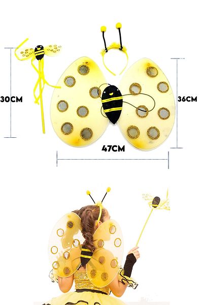 Parti dolabı Yellow Bee Wing Crown Scepter Costume Set 23 April Show Children's Party Bee Wing Crown Set