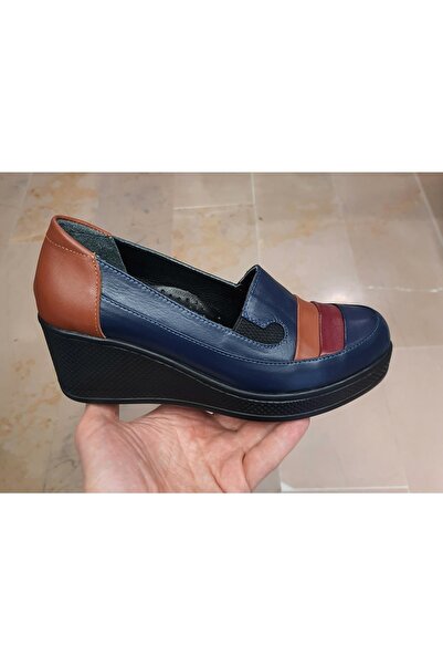 BRGL Жіночі шкіряні ортопедичні черевики з еластичною підошвою та комбінованим синім кольором