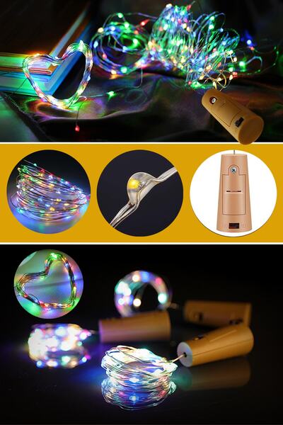 NONYA Mantar Tıpalı Peri Led 2metre Karışık Renkli (rgb)- Piller Hediyeli-tüm...