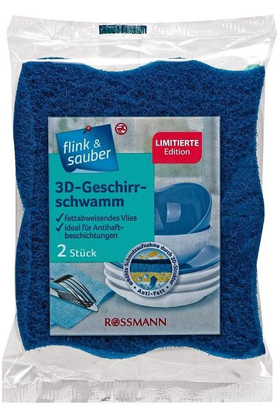 Flink Sauber Flink & Sauber Dish Sponge Scrubber Fiber, Blue 2-Piece