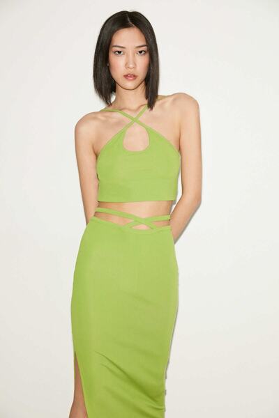 GRIMELANGE Πράσινη λεπτή μπλούζα Raisa Crop