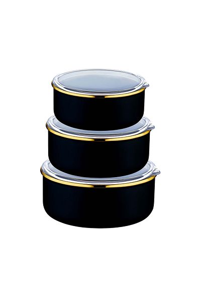 OMS PASLANMAZ Oms Enamel 3-Piece Storage Container Black (14-16-18)